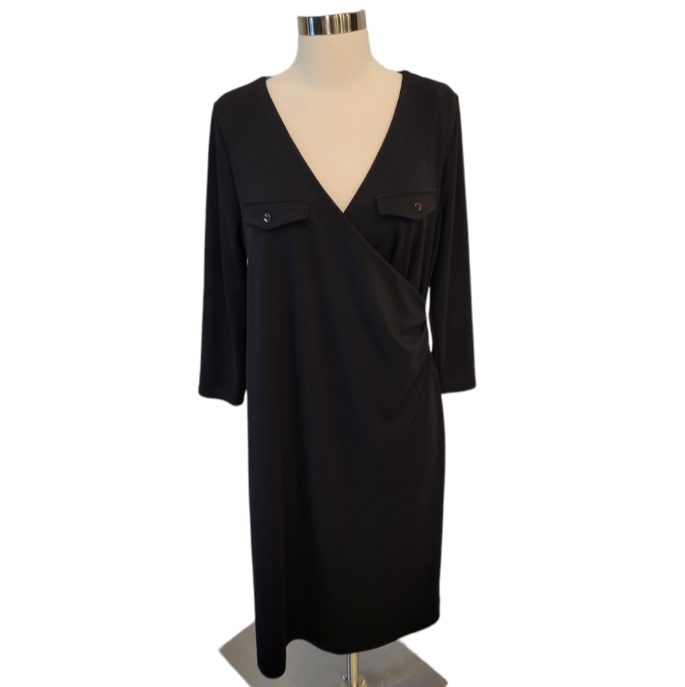 TALBOTS BLACK SURPLICE WRAP DRESS SIZE LARGE